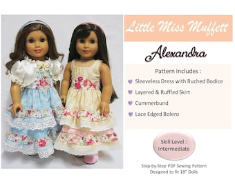 Alexandra 18 inch Doll Clothes Pattern Fits Popular 18" Dolls - Little Miss Muffett - PDF - Pixie Faire