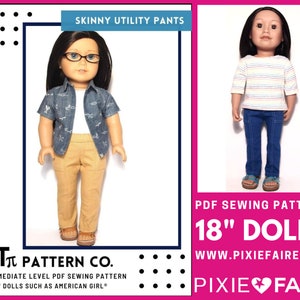 Skinny Utility Pants 18 inch Doll Clothes Pattern Fits Dolls such as American Girl® - QT Pi Pattern Co - PDF - Pixie Faire