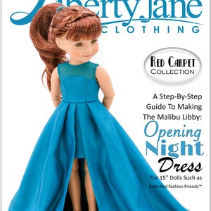 Opening Night Dress Doll Clothes Pattern For 15" Ruby Red Fashion Friends Dolls - Liberty Jane - PDF - Pixie Faire