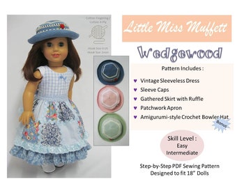 ウェッジウッドのドレスと帽子 18 インチ人形用洋服パターン 人気の 18