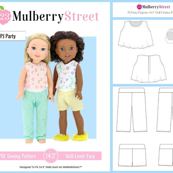 PJ Party Pajamas and Slippers 14.5 inch Doll Clothes Pattern Fits Dolls such as WellieWishers™ - 123 Mulberry Street - PDF - Pixie Faire