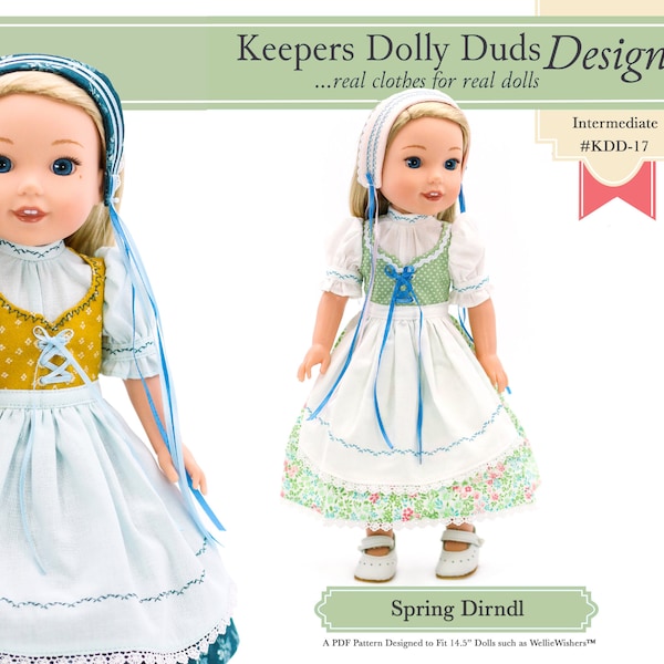 Spring Dirndl German Style 14.5 inch Doll Clothes Pattern Fits Dolls such as WellieWishers™ - Keepers Dolly Duds - PDF - Pixie Faire