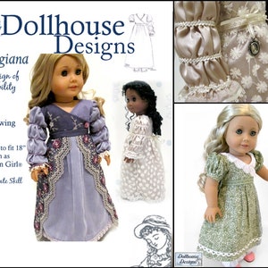 Georgiana 1812 Regency Gown 18 inch Doll Clothes Pattern Fits Popular 18&quot; Dolls - Dollhouse Designs - PDF - Pixie Faire