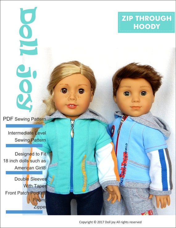 Zip Through Hoody 18 Inch Doll Clothes Pattern Fits Dolls Such as
