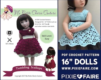 Tumbling Scallops 16 inch Doll Clothes Crochet Pattern Fits A Girl For All Time® Dolls - Ma Petite Cherie Couture - PDF - Pixie Faire
