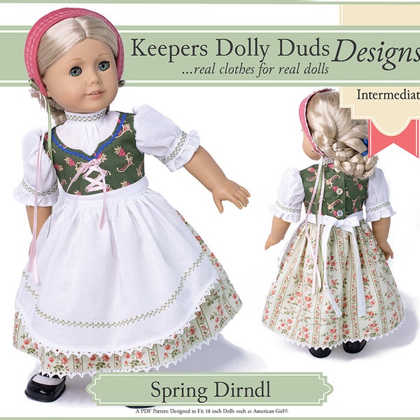 Frühling Dirndl Deutsche Art 18 inch Puppen Kleidung Schnittmuster passend für Puppen wie American Girl® - Keepers Dolly Duds - PDF - Pixie Faire