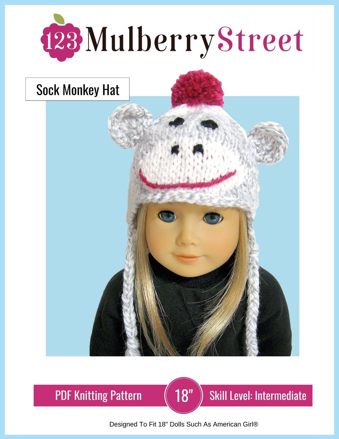 Sock Monkey Hat 18 Inch Doll Clothes Knitting Pattern Fits Etsy