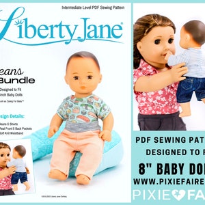 Jeans Bundle 8 inch Doll Clothes Pattern Fits 8” Baby Dolls such as Caring For Baby™ - Liberty Jane - PDF - Pixie Faire
