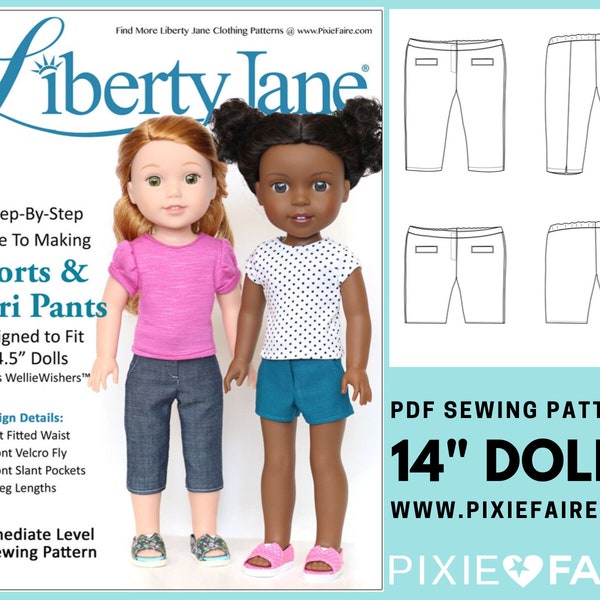 Shorts and Capri Pants 14.5 inch Doll Clothes Pattern Fits Dolls such as WellieWishers™ - Liberty Jane - PDF - Pixie Faire
