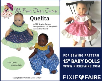 Quelita 15 Inch Doll Clothes Pattern Fits Baby Dolls Such as Bitty