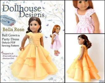 Bella Rose Ball Gown & Party Dress 18 inch Doll Clothes Pattern Fits Popular 18&quot; Dolls - Dollhouse Designs - PDF - Pixie Faire