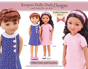 1960s Town and Country Dress 15 inch Doll Clothes Pattern Fits Ruby Red Fashion Friends® - Keepers Dolly Duds - PDF - Pixie Faire