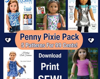 5 Patterns Bundle 18 inch Doll Clothes Pattern Designed to Fit Dolls such as American Girl® - Liberty Jane - PDF - Pixie Faire