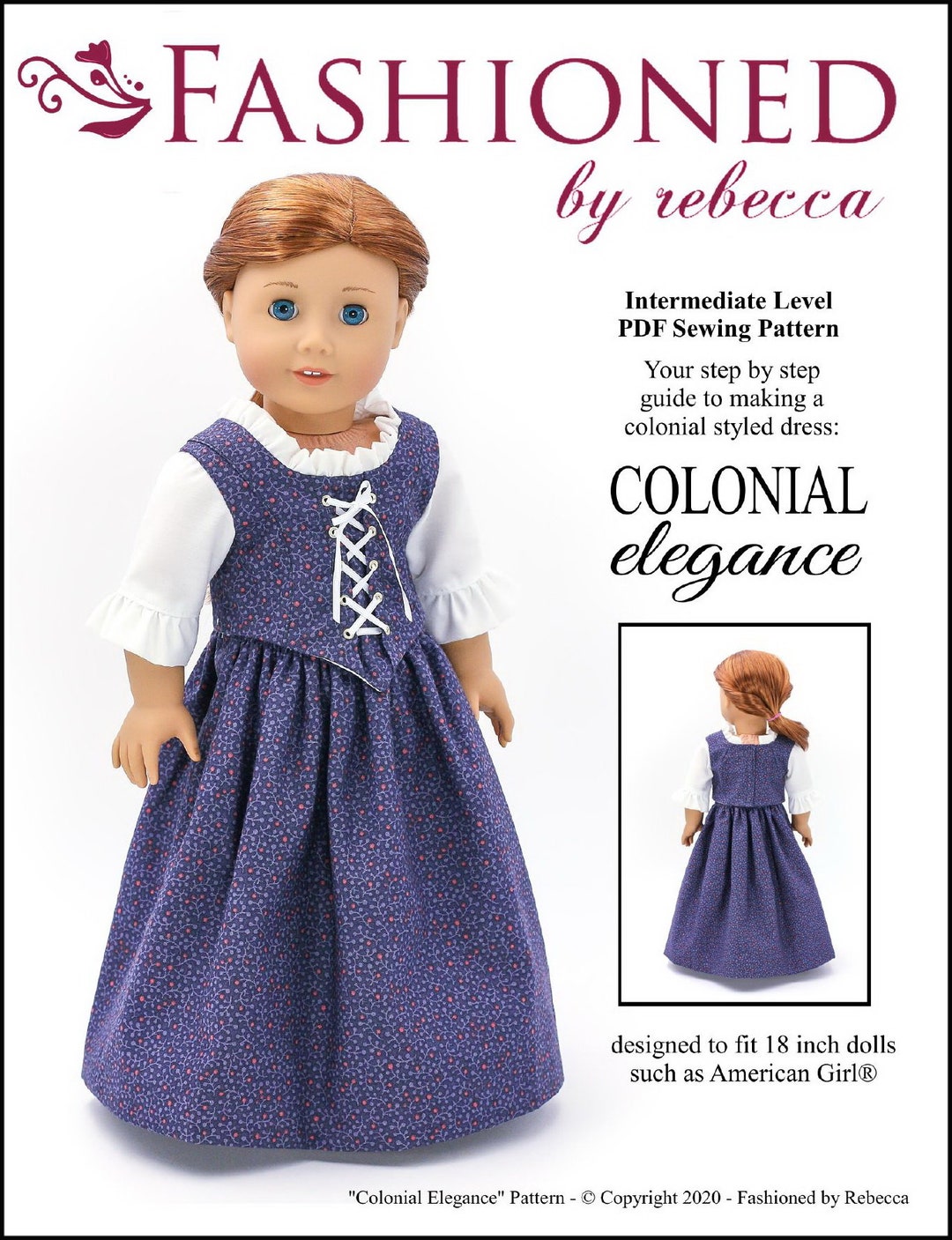 CARPATINA Civil War Dress Pattern Multi-Sized for 18 American Girl Dolls  and for 18 Slim Dolls