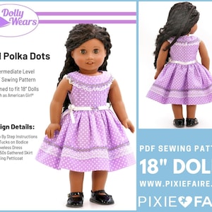 50s N Polka Dots Dress 18 inch Doll Clothes Pattern Fits Popular 18&quot; Dolls - Dolly Wears - PDF - Pixie Faire
