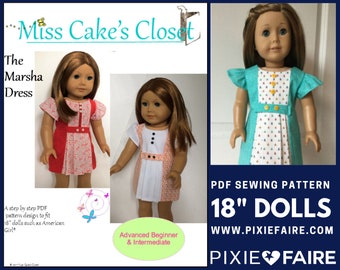 The Marsha Dress 18 inch Doll Clothes Pattern Fits Dolls such as American Girl® - Miss Cake's Closet - PDF - Pixie Faire