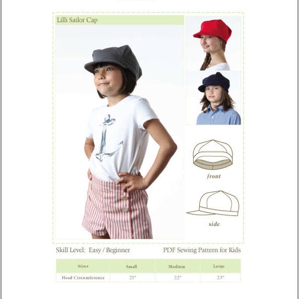 Lilli Sailor Cap PDF Sewing Pattern sized for Kids and Adults - Bonjour Teaspoon - PDF - Pixie Faire