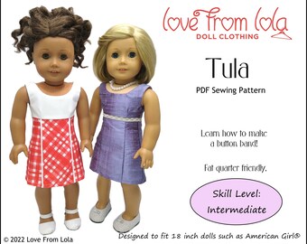 Tula Dress 18 inch Doll Clothes Pattern Designed to Fit Dolls such as American Girl® - Love From Lola - PDF - Pixie Faire