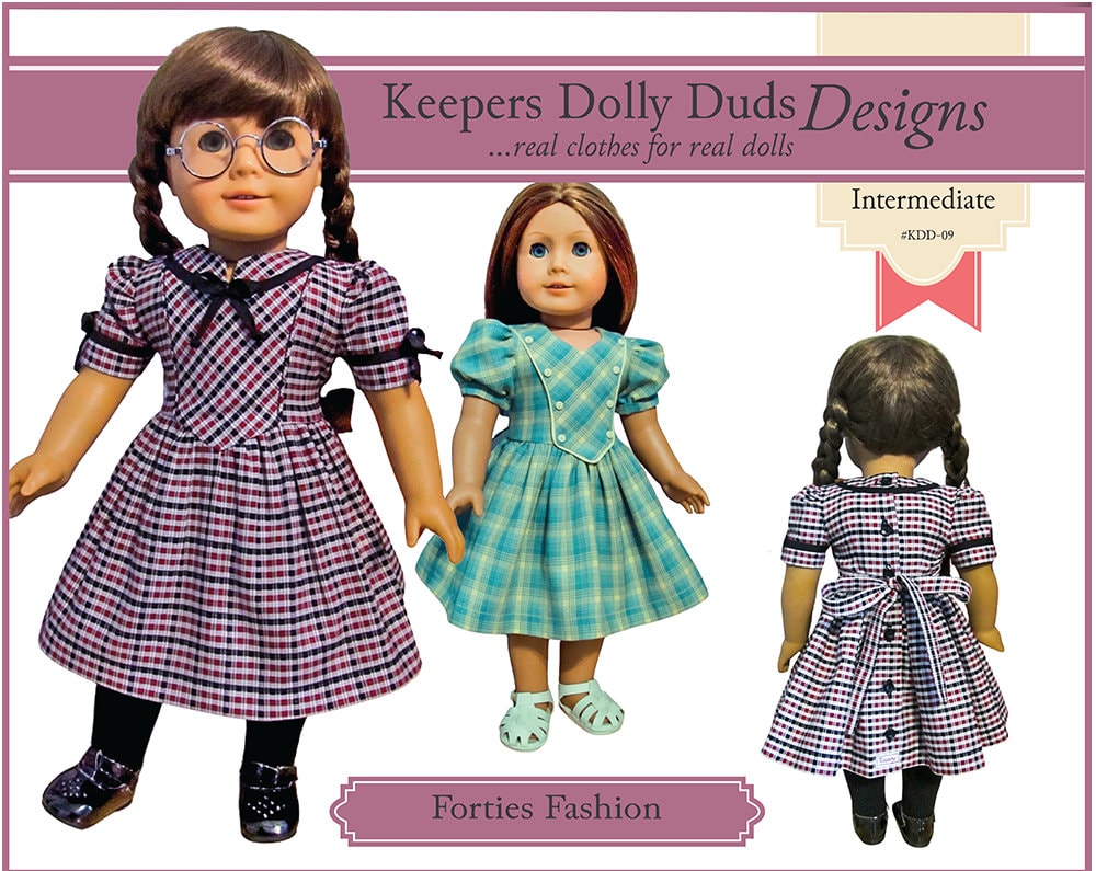 Forties Fashion Dress 18 inch Doll Clothes Pattern Designed to Fit Popular 18" Dolls - Keepers Dolly Duds - PDF - Pixie Faire