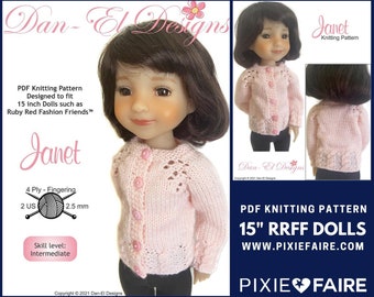 Janet Cardigan 15 inch Doll Clothes Knitting Pattern Fits Dolls Such As Ruby Red Fashion Friends® - Dan-El Designs - PDF - Pixie Faire