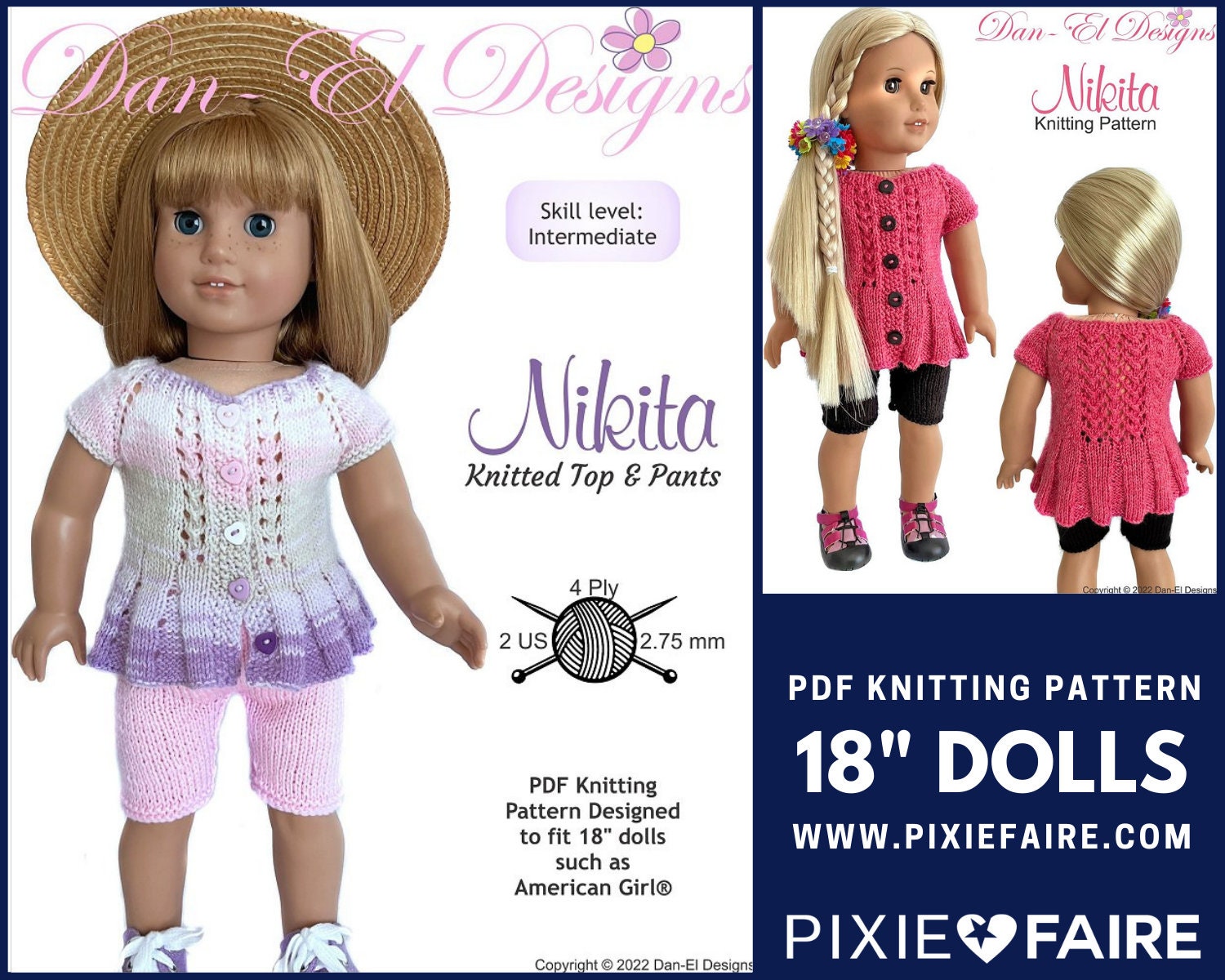 Nikita Knitted Top and Pants 18 Inch Doll Clothes Knitting Pattern Fits  Popular 18\, image size:1500x1200