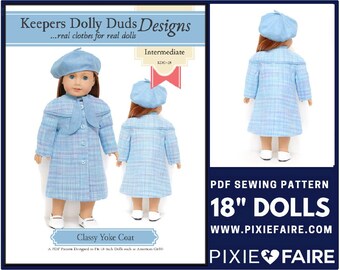 Classy Yoke Coat and Tam 18 inch Doll Clothes Pattern Fits Popular 18" Dolls - Keepers Dolly Duds - PDF - Pixie Faire