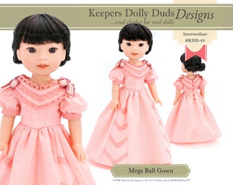 Meg's Ball Gown 14.5 inch Doll Clothes Pattern Designed to Fit Dolls such as WellieWishers™ - Keepers Dolly Duds - PDF - Pixie Faire