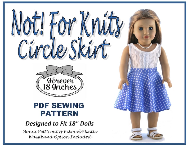 NOT for Knits Circle Skirt 18 inch Doll Clothes Pattern Fits Dolls such as American Girl® Forever 18 Inches PDF Pixie Faire image 1