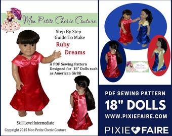 Ruby Dreams Dress 18 inch Doll Clothes Pattern Fits Dolls such as American Girl® - Ma Petite Cherie Couture - PDF - Pixie Faire