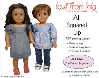 All Squared Up Dress or Top 18 inch Doll Clothes Pattern Designed to Fit Popular 18" Dolls - Love From Lola - PDF - Pixie Faire