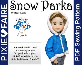 Snow Parka 14-15 inch Doll Clothes Pattern Fits Dolls such as WellieWishers, Ruby Red Fashion Friends - Crafty Lil Turkey -PDF- Pixie Faire