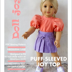 Puff-Sleeved Joy Top 18 inch Doll Clothes Pattern Fits Dolls Such as American Girl® Doll Joy PDF Pixie Faire image 2