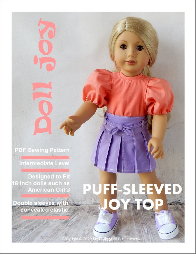 Puff-Sleeved Joy Top 18 inch Doll Clothes Pattern Fits Dolls Such as American Girl® Doll Joy PDF Pixie Faire image 2