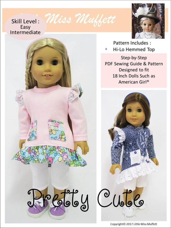 Pretty Cute Top 18 inch Doll Clothes Pattern Fits Popular 18 Dolls Little Miss Muffett PDF Pixie Faire