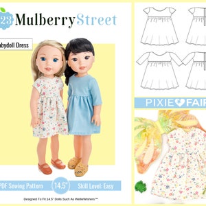 Babydoll Dress 14.5 inch Doll Clothes Pattern Instant Download - 123 Mulberry Street - PDF - Pixie Faire
