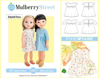 Babydoll Dress 14.5 inch Doll Clothes Pattern Fits Dolls such as WellieWishers™ - 123 Mulberry Street - PDF - Pixie Faire