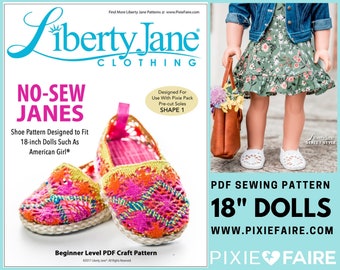 No Sew JANES Shoes 18 inch Doll Clothes Pattern Fits Dolls such as American Girl® - Liberty Jane - PDF - Pixie Faire