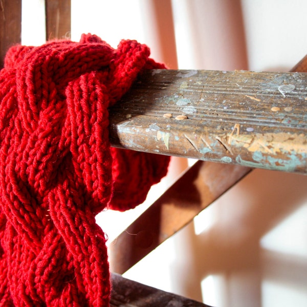 SPRING SALE 50% OFF: Kinky Ketchup - knitted red reversible scarf in pure British wool.