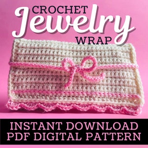 Estojo para joias Coquette Padrão de crochê · Organizador de joias para viagens · Mini porta-bolsa com laço rosa Presente de crochê fácil para menina, amiga