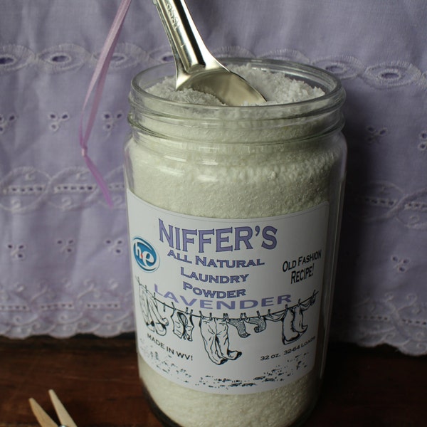 Niffers All Natural Laundry Powder, 1 Quart JAR(32-64 loads) - Lavender- Vegan & High Efficiency