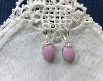 Pink Glass Earrings, .5 X .71 inches, 13 X 18 mm.