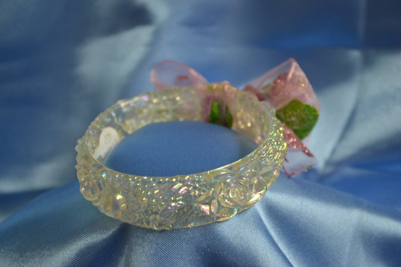 Translucent Vintage Pink and Green Opalescent Bangle Bracelet