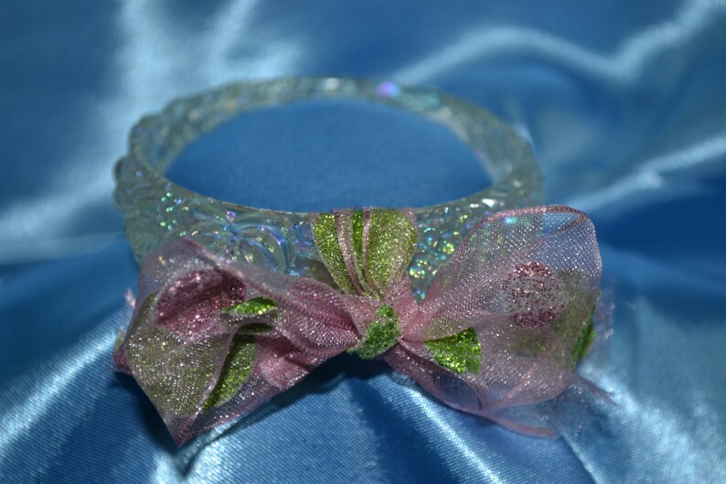 Translucent Vintage Pink and Green Opalescent Bangle Bracelet