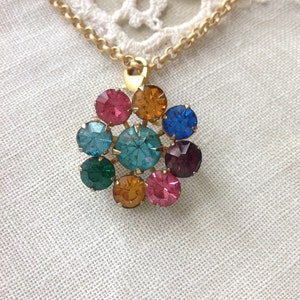 Small Rhinestone Necklace Circular Multi Colored - Etsy