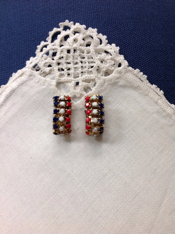 Vintage Patriotic Earrings, Red, White and Blue - image 1