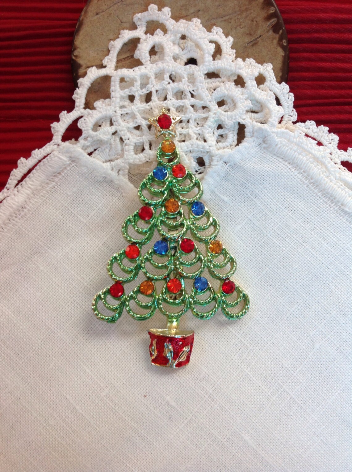 Book Piece BJ Christmas Tree Pin Brooch Green Washed Enamel Etsy