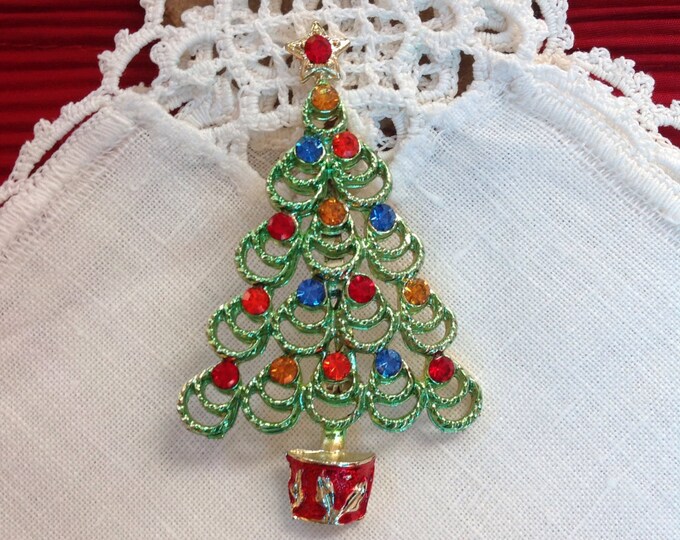 Book Piece BJ Christmas Tree Pin Brooch Green Washed Enamel Etsy