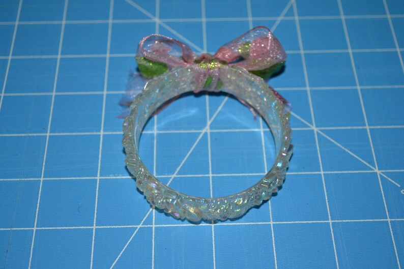 Translucent Vintage Pink and Green Opalescent Bangle Bracelet