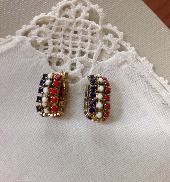 Vintage Patriotic Earrings, Red, White and Blue - image 2