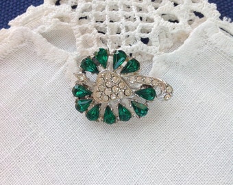 Heart Scatter Pin Brooch, Emerald Rhinestones, May Birthstone, Figural